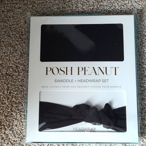 Posh Peanut solid black swaddle and headwrap set